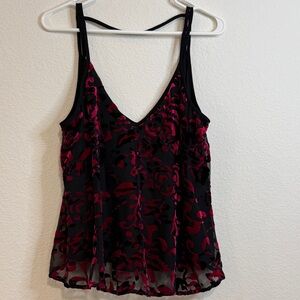 Contempo Casuals Black & Red Burnout Velvet Tank Top – Size M Layered Chiffon